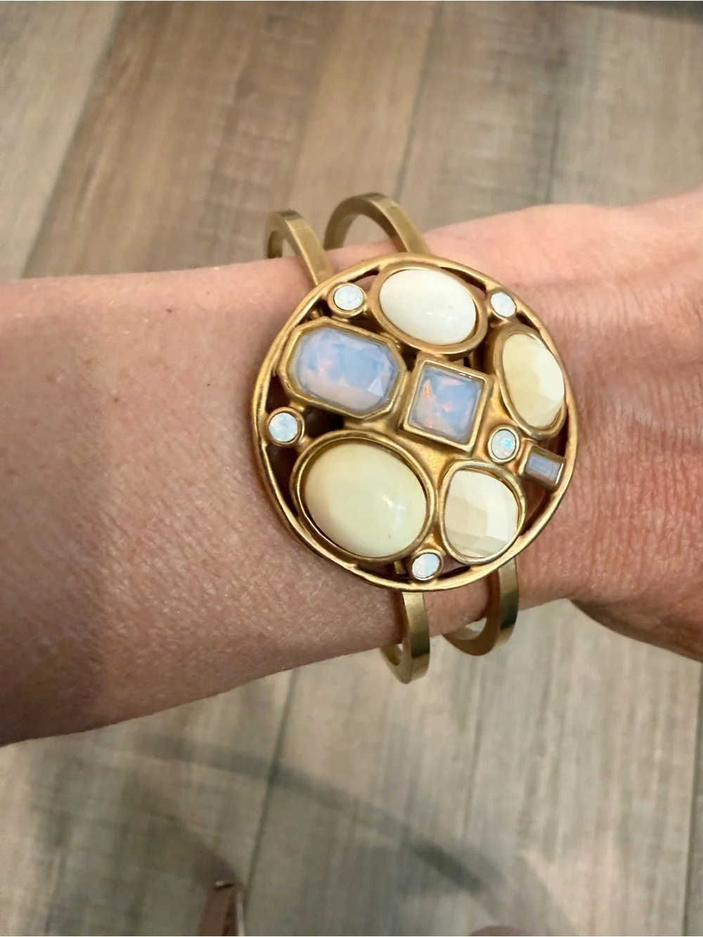 Tahari Gold-Tone Opal & Cream Stone Cuff Bracelet - Women Jewelry